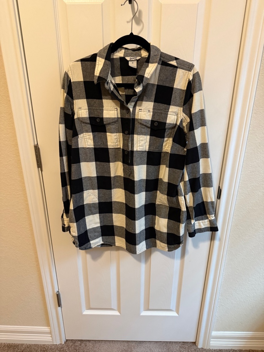 Duluth Trading Co Black & White Buffalo Check Tunic Shirt